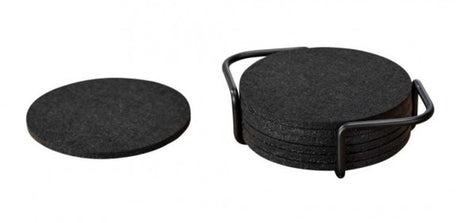 Wenko Filzuntersetzer mit Halter, 8 Stück, schwarz, 14x10cm – Untersetzer für Gläser – Untersetzer-Set schwarz – rundes Untersetzer-Design – Untersetzer