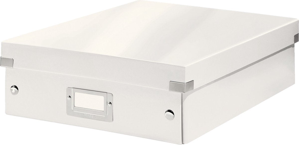 Leitz wow click store mittelgroße Aufbewahrungsbox – 85 % recycelter Karton – platzsparende Sortierbox mit Fächern – 28,1 x 10 x 37 cm (BxHxT) – weiß