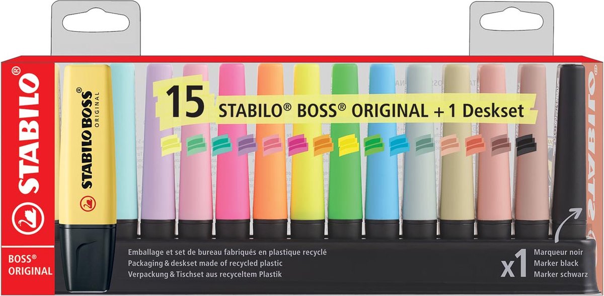 Stabilo Boss Original Pastell Naturfarben Textmarker Schreibtischset - 15-tlg.