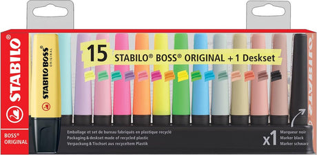 Stabilo Boss Original Pastell Naturfarben Textmarker Schreibtischset - 15-tlg.