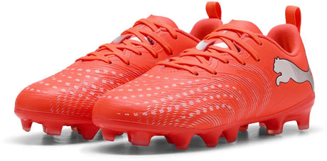 Puma Future 9 Play FG AG Jr Unisex-Sportschuhe – leuchtendes Rot, Weiß, Schwarz, Silber