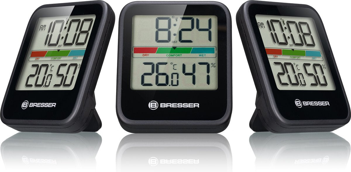 Bresser Wetterstation - Klimamonitor Thermo-Hygrometer DCF - 3er Set - Schwarz