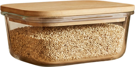 Alpina food container 770ml - voedselcontainer van glas met bamboe deksel - luchtdicht voor optimale versheid - gemakkelijk schoon te maken - 15x15x6,9cm - transparant