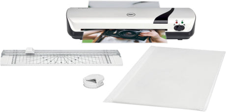 GBC Laminator Inspire+ – Weiß – A4 – 25 Mikron mit Hobby-Kit, inkl. 1x Eckenrunder, 1x Papierrollenschneidemaschine und ein Starterpaket mit 5x A4-Laminierfolien.