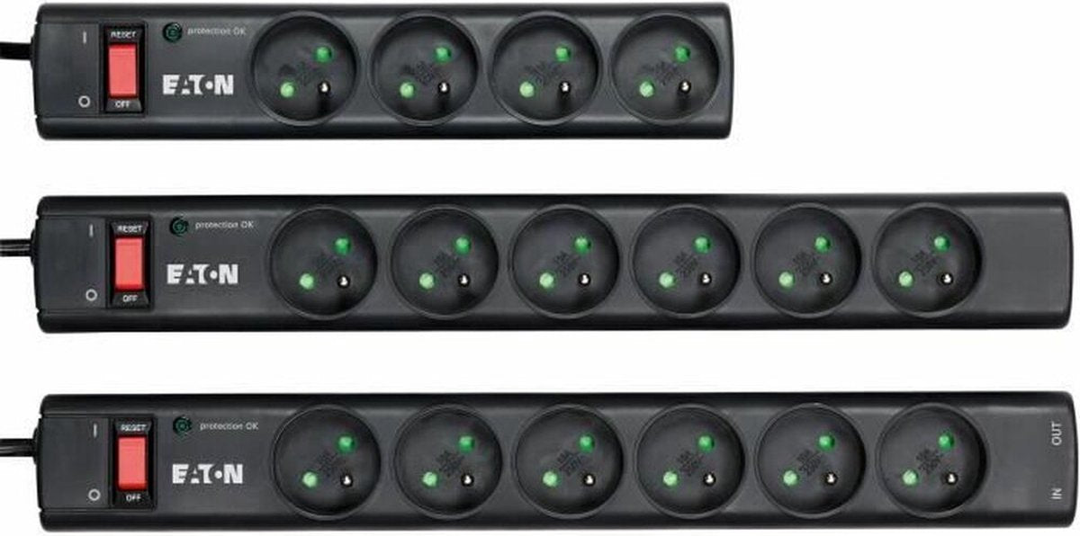 Eaton Steckerdosenleiste Überspannungsschutz – Protection Strip 6 FR – PS6F – 6 französische Steckerdosen – Schwarz