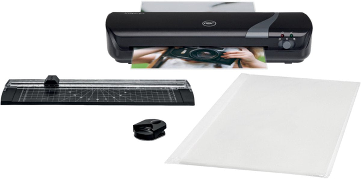 GBC Laminator Inspire+ – Schwarz – A4 – 125 Mikron mit Hobby-Kit, inkl. 1x Eckenrunder, 1x Papierrollenschneidemaschine und ein Starterpaket mit 5x A4-Laminierfolien