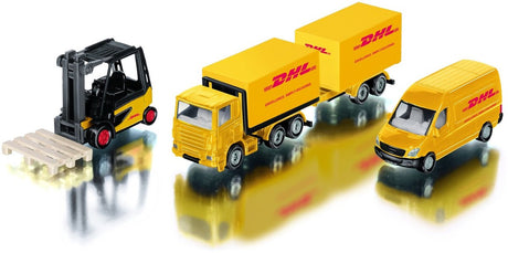 Siku 6324, DHL Logistik-Set, 4-teilig, Metall-Kunststoff, gelb, viele Funktionen