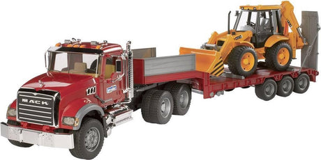 Bruder Mack Granite Truck mit Low -Loader und JCB 4CX