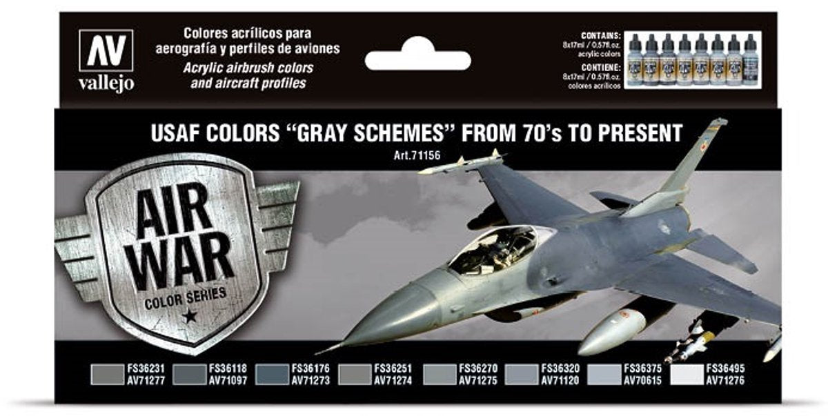 Vallejo Hobby Paint Acrylfarbe – 71156 USAF Colors „Grey Schemes“ – Acrylset Farbset – 8x 17 ml