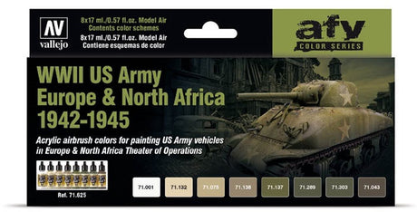 Vallejo hobbyverf acrylverf - 71625 wwii us army europe - north africa 1942-1945 - acryl set verf set - 8x 17 ml