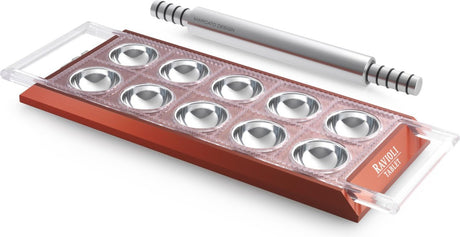 Marcato Ravioli-Maker mit Nudelholz – rot – 10 Fächer