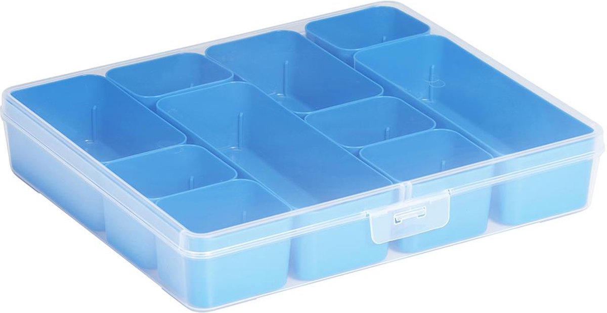 Sunware - q-line Aufbewahrungsbox mit 10 Behältern 3,6l transparent blau - 29,6 x 25 x 5,2 cm
