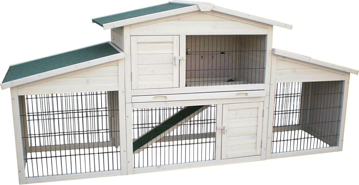 Flamingo-Kaninchenstall mit Auslauf – extra großer Outdoor-Kaninchenstall mit 2 Etagen und Nachtstall – 222x57,5x100 cm – Kaninchenstall Villa Scandic Grey