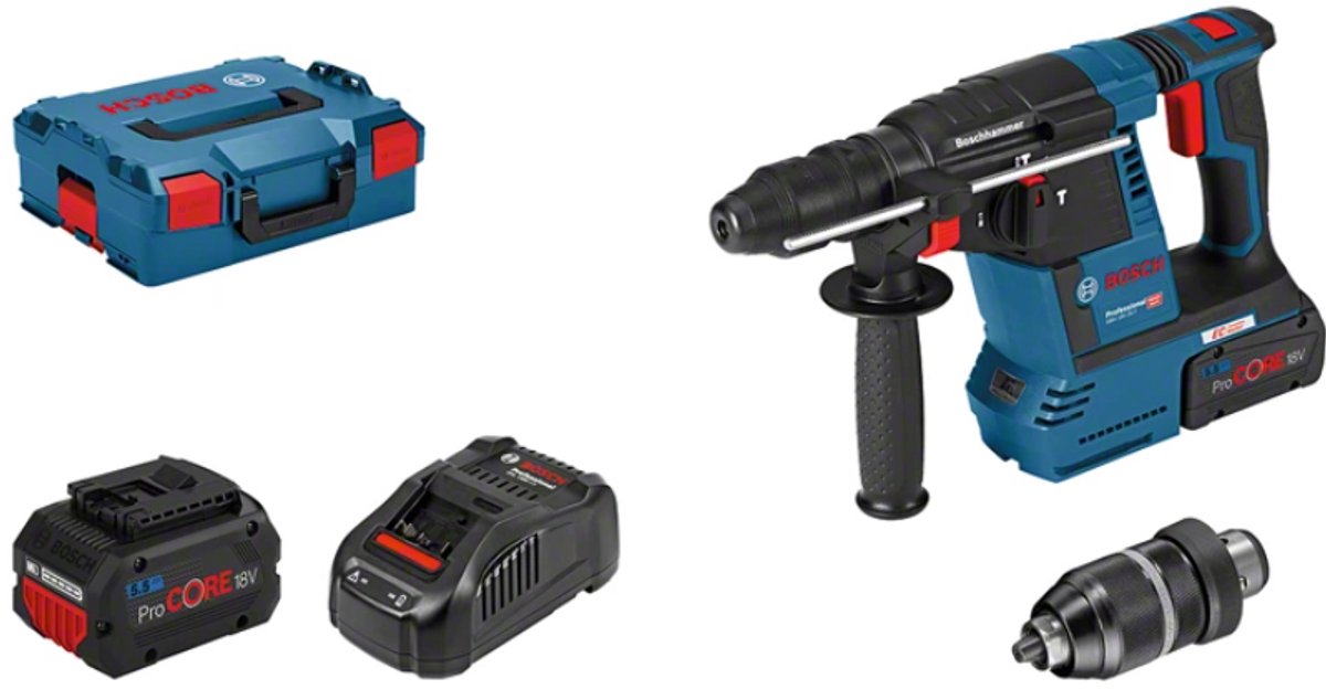 Bosch blau Bosch GBH 18V-26 F Akku-Bohrhammer C G in L-Boxx mit 2x 5,5Ah Akkus – 061191000F