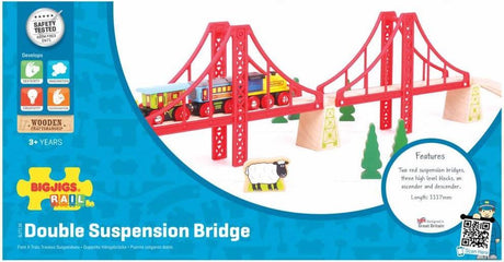 Bigjigs Wooden Rails - Double Suspension Bridge, 7dlg.