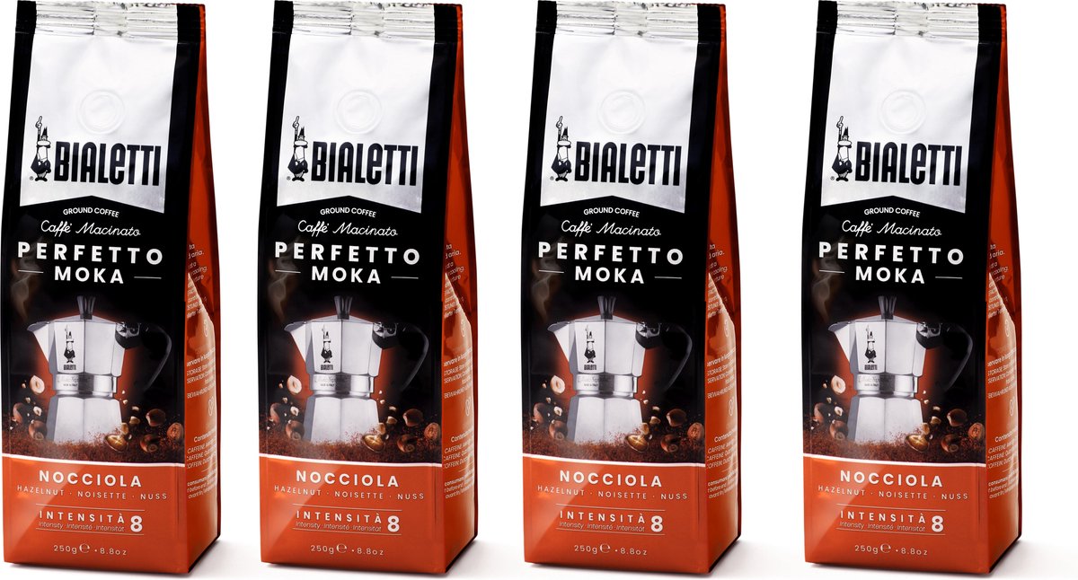 Bialetti Moka Haselnuss gemahlener Kaffee – 4x 250 Gramm