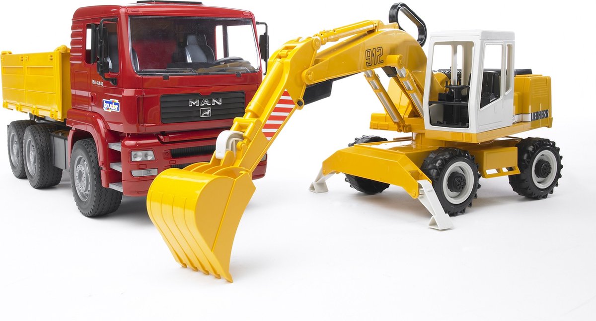 BRUDER AUTO TRUCK MAN TGA mit Liebherr Bagger