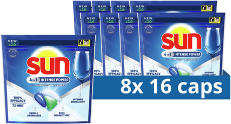 Sun vaatwascapsules - 4in1 intense power - met cleanboost-technologie - 128 stuks (8x16) - voordeelverpakking