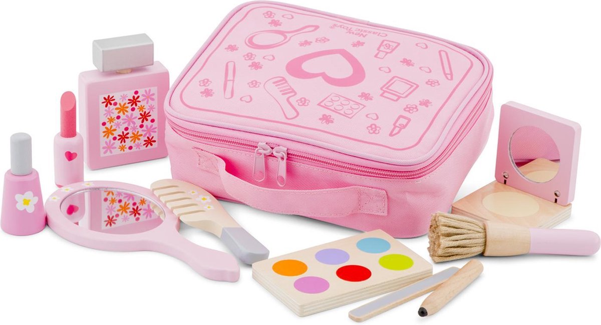 Woet ® houten make-up set - speelgoed make-up in tasje - inclusief spiegel 10 accessoires - educatief rollenspel voor kinderen - vanaf 3 jaar