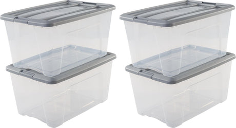 Iris new topbox opbergbox - 45l - kunststof - transparant zilvergrijs - set van 4