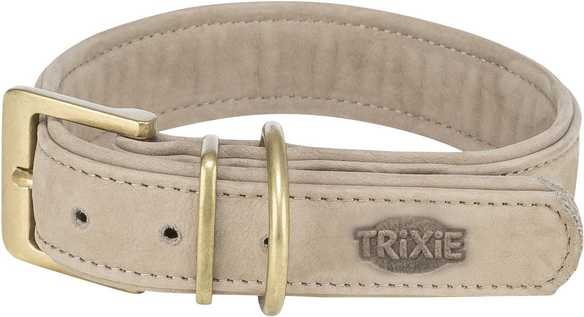 Trixie Hundehalsband – Nubukleder hellgrau xs 25–31 cm – doppelt gefüttert mit D-Ring