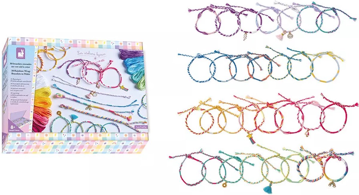 Janod – les ateliers bijoux – Herstellung von 30 Regenbogen-Wickelarmbändern