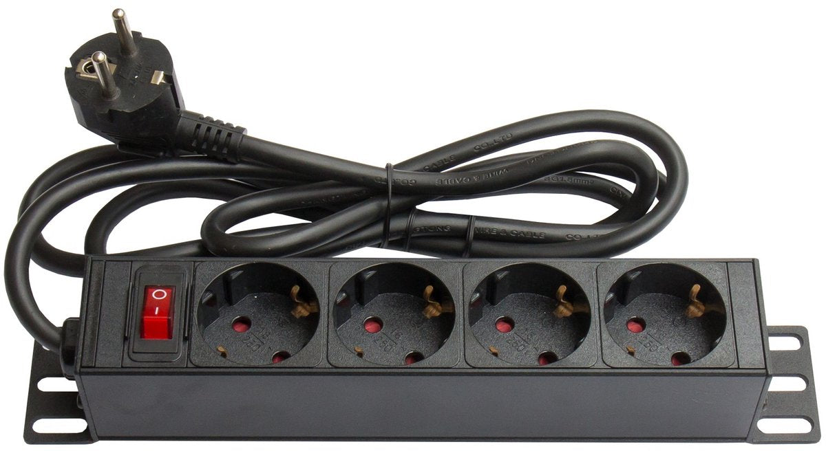 Gute Verbindungen 10'' Steckdosenleiste - Cee 7 7 - 4x Cee 7 3 - mit schwarzem Schalter - 1,8 Meter