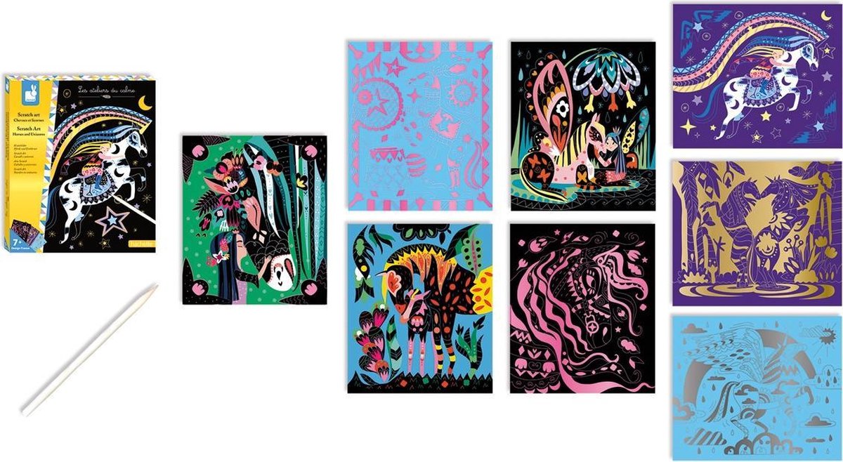 Janod – Les Ateliers du Calme – Kratzkunst – Pferde und Einhörner – Bastelset