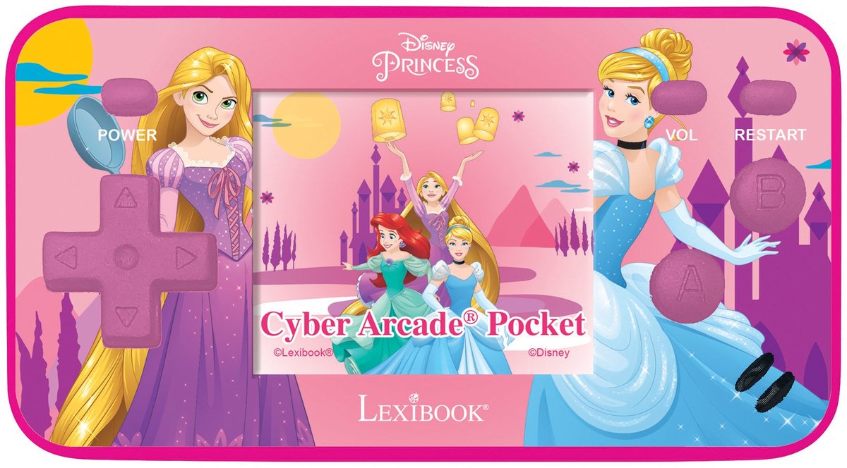 Lexibook Disney Princess tragbare Spielekonsole Cyber Arcade® Pocket – Farb-LCD-Bildschirm 1,8'' 150 Spiele, darunter 10 exklusive Disney Princess-Spiele