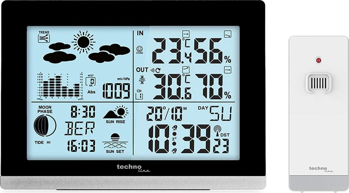 Technoline Wetterstation – ws 6762 – 158 x 113 x 40 mm – schwarz silber – mit 1 Außensensor 30 m – tl-ws6762