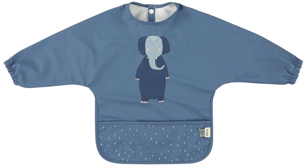 Trixie afwasbare slab met mouwen - mrs. elephant - slab voor kinderen - 100% recycled polyester - eenvoudig schoon - blauw