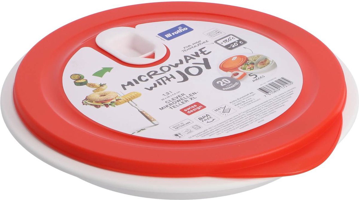 Rotho Micro Clever Mikrowellenteller 1,2l 26x4,8 cm Papayarot Weiß
