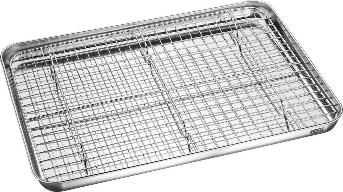 Gefu Variado Universal-Backblech mit Rost – Edelstahl – 40,5 x 30,5 cm – herausnehmbarer Rost – spülmaschinenfest