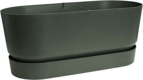 Elho greenville terrace trough met wielen - plantenbak met waterreservoir - 100% gerecycled plastic - l78 x b35 x h33.5 cm - blad groen