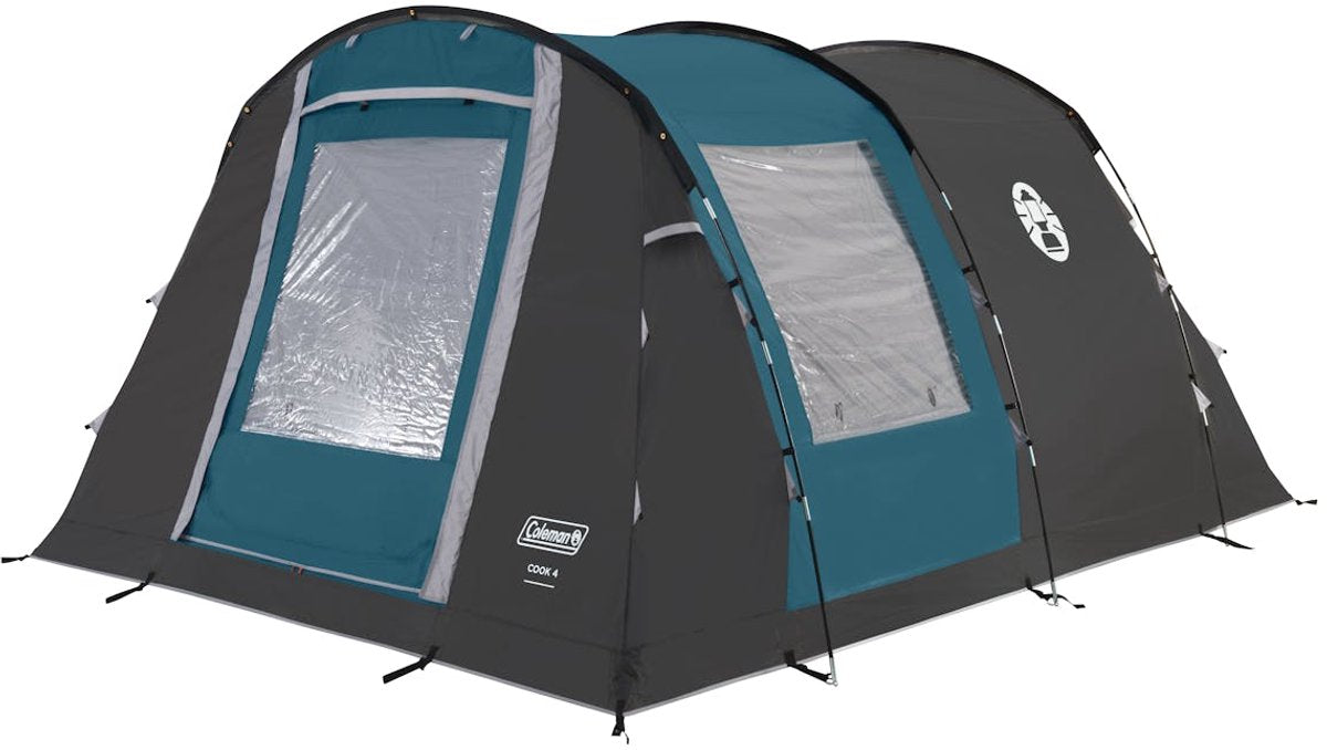 Coleman cook 4 tent – 4 persoons tunneltent – uv guard zonbescherming - brandvertragend materiaal – grijs blauw