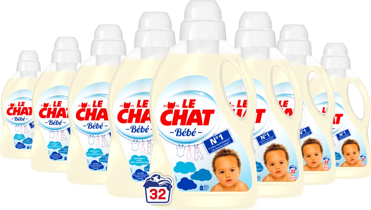 Le Chat Gel Bebe – Flüssigwaschmittel – Vorteilspack – 8 x 32 Waschgänge