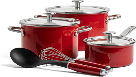 Kitchenaid Stahlkern-Emailpfannenset 5-teilig – Imperial Red – Induktion – PFAS-frei