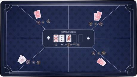 Longfield pokerkleed blauw 140x80 cm - polyester rubber - glad speeloppervlak - poker dobbel accessoire - engelhart