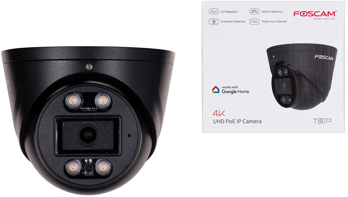 Foscam T8EP Sicherheitskamera für den Außenbereich – 4K 8MP Poe-Turmkamera – aktive Abschreckung mit Scheinwerfer und Sirene – Personen- und Fahrzeugerkennung – 2-Wege-Audio – IP66 – Schwarz