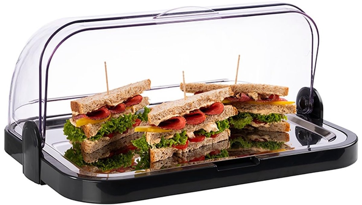 Aps buffetvitrine - 4-delige vitrine met rol deksel - inclusief koelelementen - voor buffet - zwart