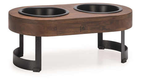 Designed by lotte mavira voerbak drinkbak hond - verhoogde dinerset eetbak waterbak hond - hout rvs - zwart - 2x800 ml