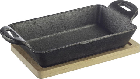 Westmark Gusseisenpfanne Tapas + Friends – kleine Gusseisenpfanne mit Deckel, für alle Herdarten geeignet, auch Induktion und Grill, inkl. Untersetzer aus Bambus – Eisen, 300 ml