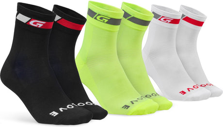 Gripgrab - Tricolore Regular Cut 3er-Pack Sommer-Radsocken Coolmax-Radsocken - Schwarz Weiß Gelb Hi-Vis - Unisex - Größe L (44-47)