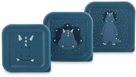 Trixie set van 3 snackdoosjes – mr. triceratops – 3-delige snackbox – makkelijk te openen – ideaal voor kinderen - blauw