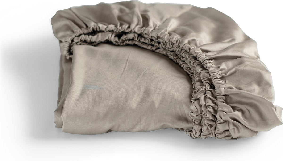 Cinderella sundays hoeslaken - 100% katoen-satijn - 90x200 cm - tot 25 cm - taupe