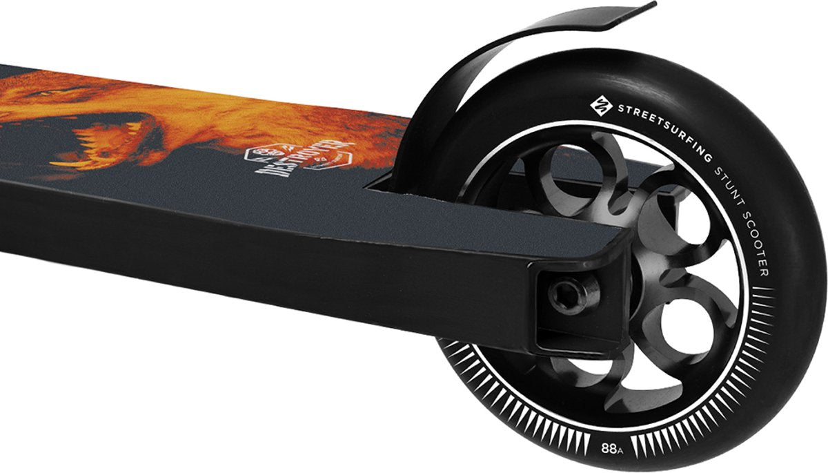 Streetsurfing Street Surfing Destroyer Stunt Scooter Anfänger – Freestyle Trick Scooter – 100 mm Räder – Skate Park Pro Scooter – Mad Wolf – Schwarz