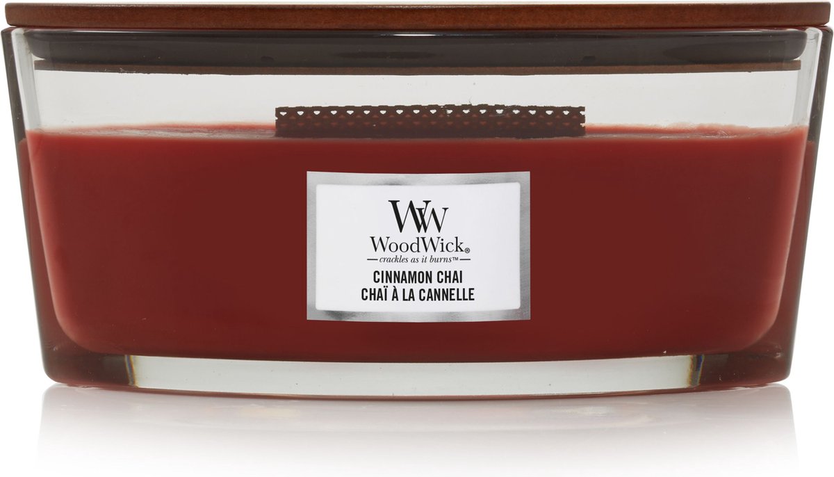 Woodwick Heartwick Flame Ellipse Duftkerze – Zimt-Chai – 50 Brennstunden