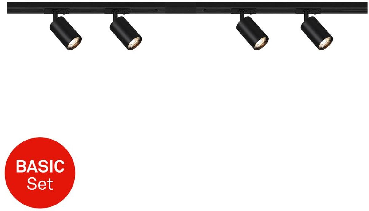 Briloner Schiene - Schienenbeleuchtung - Aufbaustrahler - Starterset Aufbauschiene - 4x GU10 Strahler - drehbar - 150 cm - Schwarz