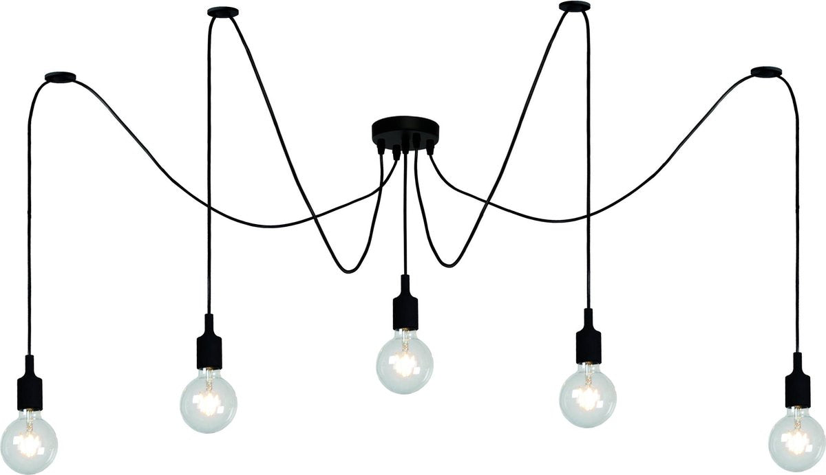 Lucide fix - hanglamp - 5xe27 - geschikt voor vide en hoge plafonds - zwart