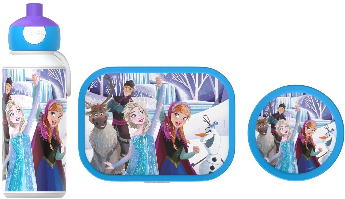 Mepal lunchset (pop-up fles. lunchbox fruitbox) campus - 400 + 750 + 300 ml - broodtrommel en drinkbeker voor kinderen - bento box - pop-up drinkfles - frozen friends
